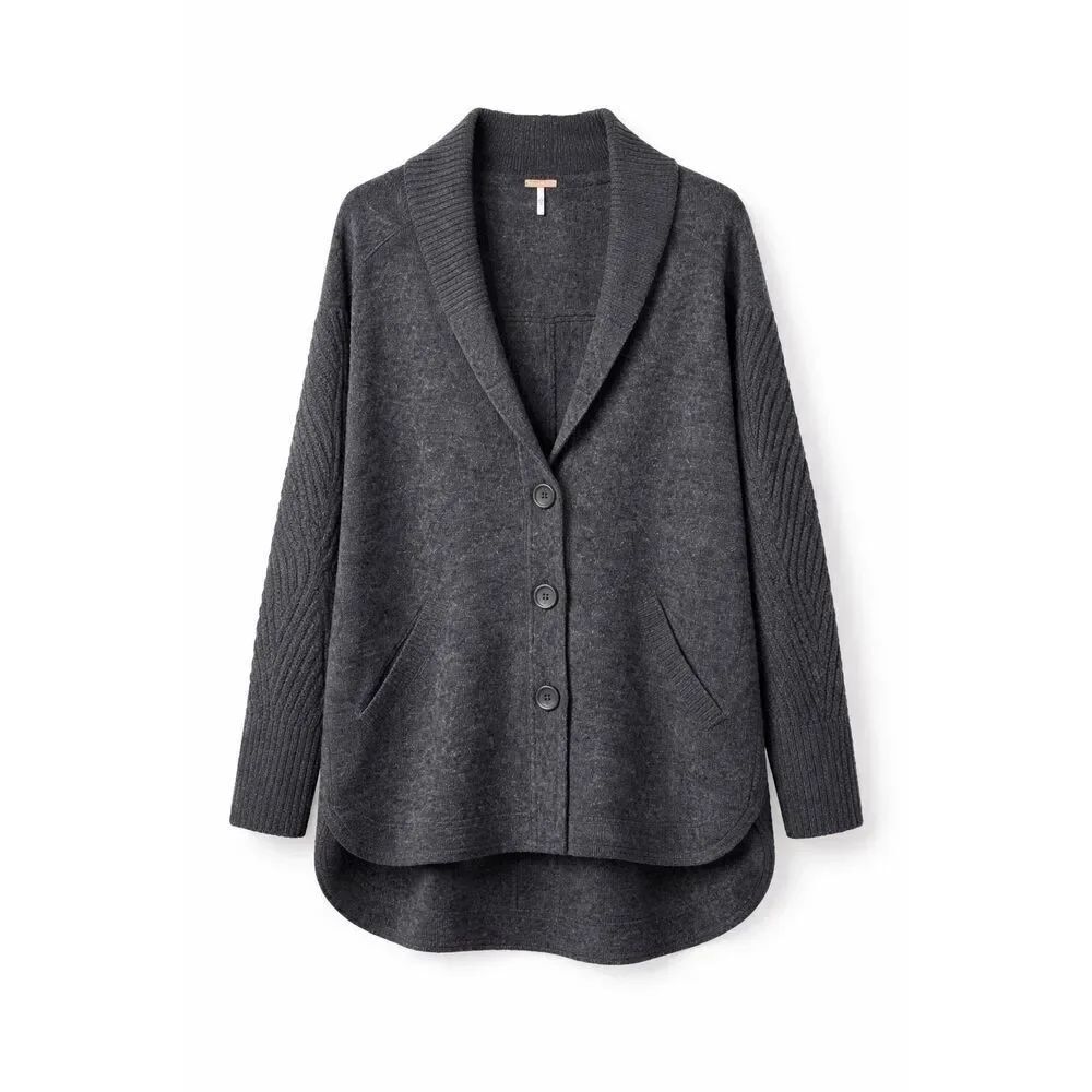 NWOT Free People Easy Drift Button 100% Wool Gray Cardigan Women's Small
